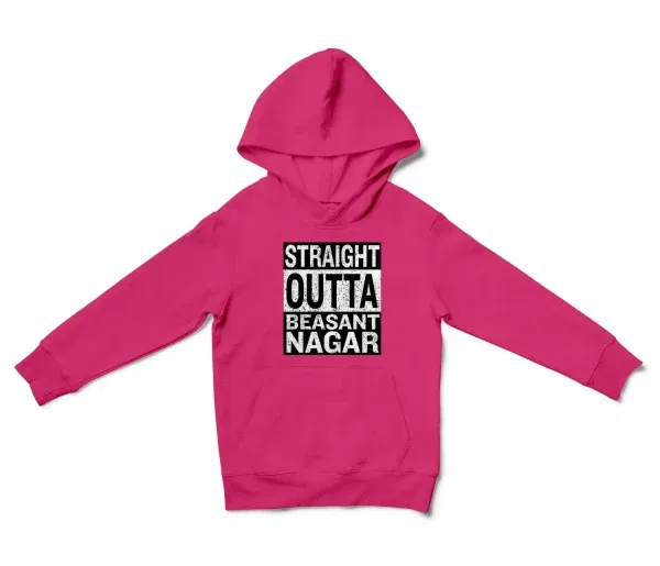 Straight Outta Beasant Nagar Unisex Youth Hoodie in Heliconia Color