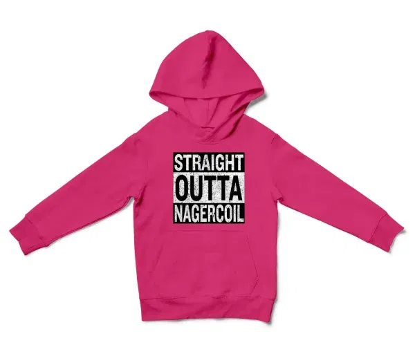 Straight Outta Nagercoil Unisex Youth Hoodie in Heliconia Color