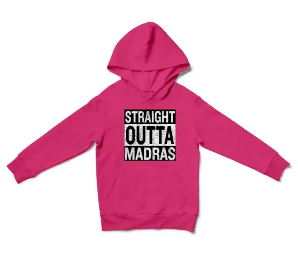 Straight Outta Madras Unisex Youth Hoodie in Heliconia Color