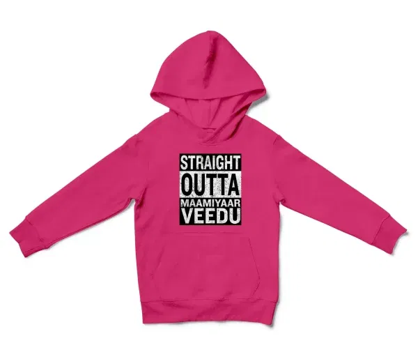 Straight Outta Maamiyaar Veedu Unisex Youth Hoodie in Heliconia Color