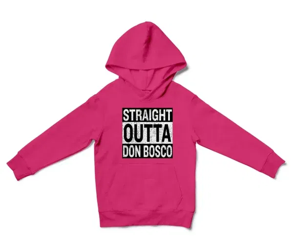 Straight Outta Don Bosco Unisex Youth Hoodie in Heliconia Color