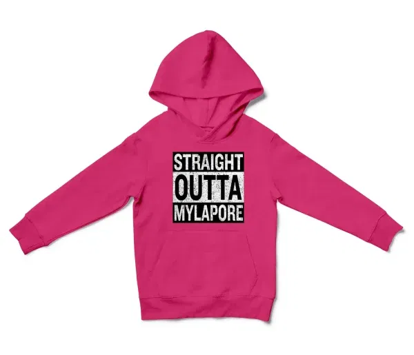 Straight Outta Mylapore Unisex Youth Hoodie in Heliconia Color