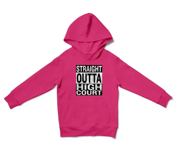 Straight Outta High Court Unisex Youth Hoodie in Heliconia Color