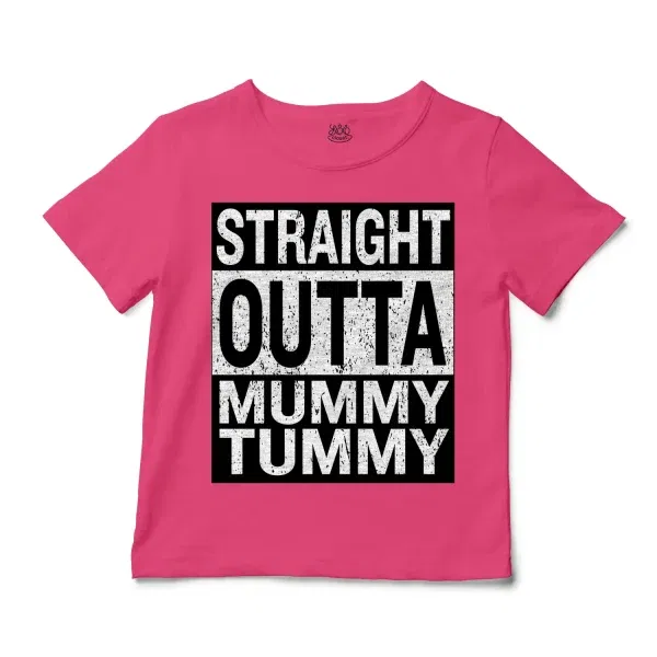 Straight Outta Mummy Tummy Unisex Toddler T-Shirt in Hot Pink Color