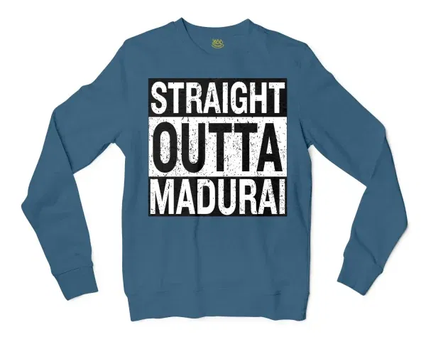 Straight Outta Madurai Men/Unisex Long Sleeve T-Shirt in Indigo Blue Color