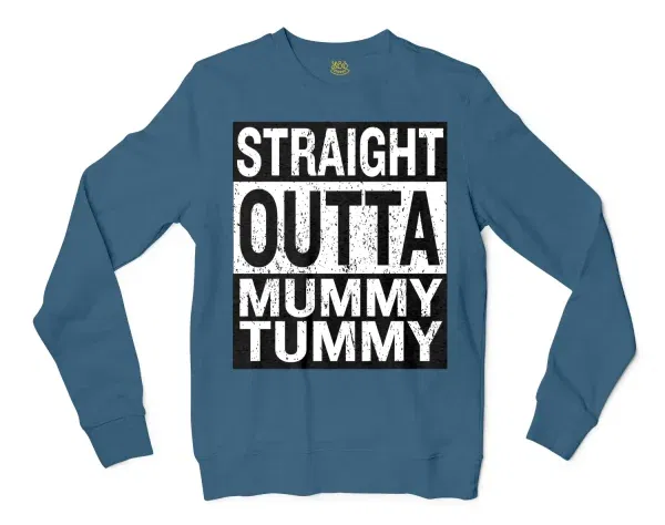 Straight Outta Mummy Tummy Men/Unisex Long Sleeve T-Shirt in Indigo Blue Color