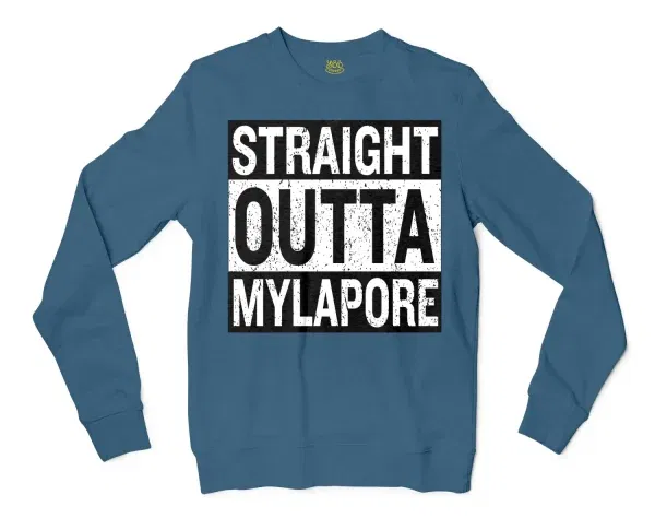 Straight Outta Mylapore Men/Unisex Long Sleeve T-Shirt in Indigo Blue Color