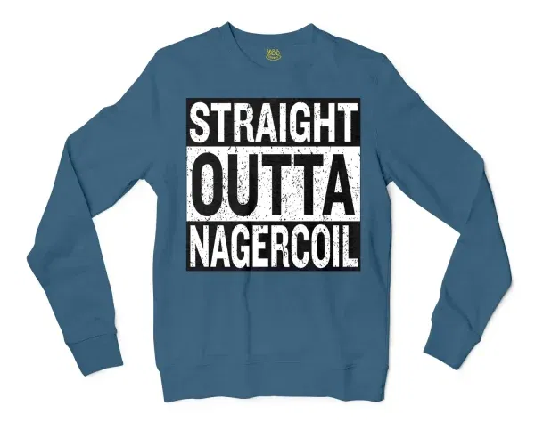 Straight Outta Nagercoil Men/Unisex Long Sleeve T-Shirt in Indigo Blue Color