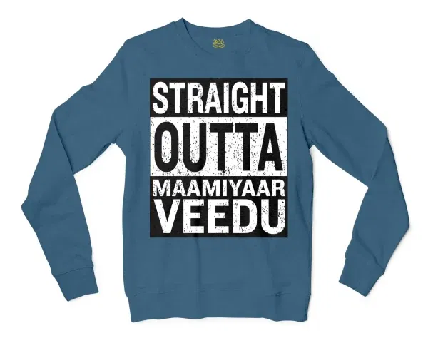 Straight Outta Maamiyaar Veedu Men/Unisex Long Sleeve T-Shirt in Indigo Blue Color