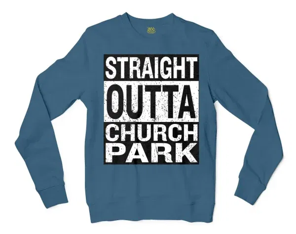 Straight Outta Church Park Men/Unisex Long Sleeve T-Shirt in Indigo Blue Color