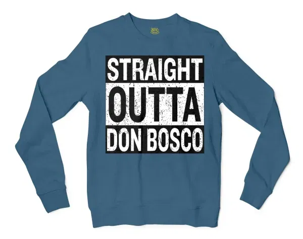 Straight Outta Don Bosco Men/Unisex Long Sleeve T-Shirt in Indigo Blue Color