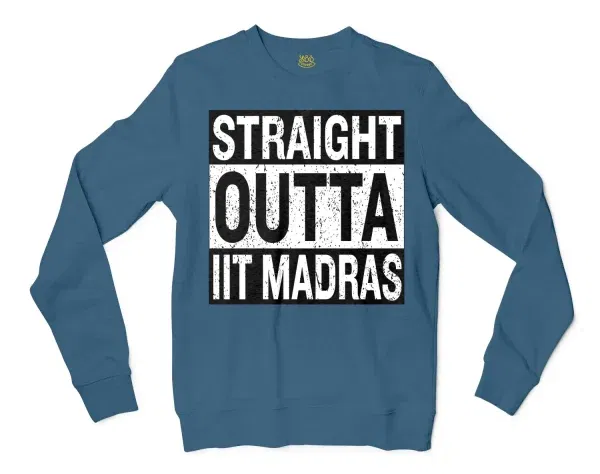 Straight Outta Iit Madras Men/Unisex Long Sleeve T-Shirt in Indigo Blue Color