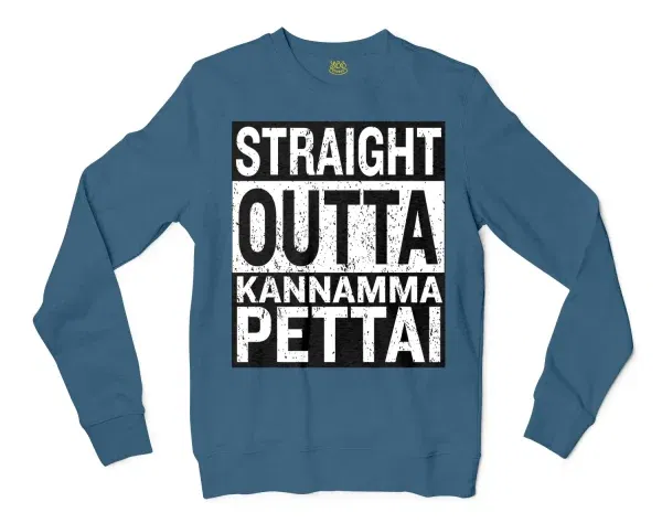 Straight Outta Kannamma Pettai Men/Unisex Long Sleeve T-Shirt in Indigo Blue Color