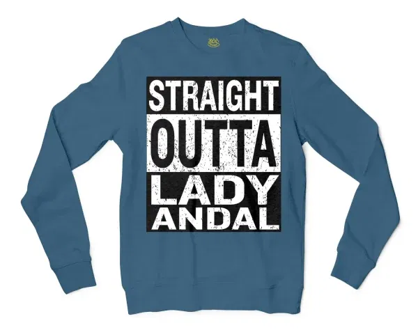 Straight Outta Lady Andal Men/Unisex Long Sleeve T-Shirt in Indigo Blue Color