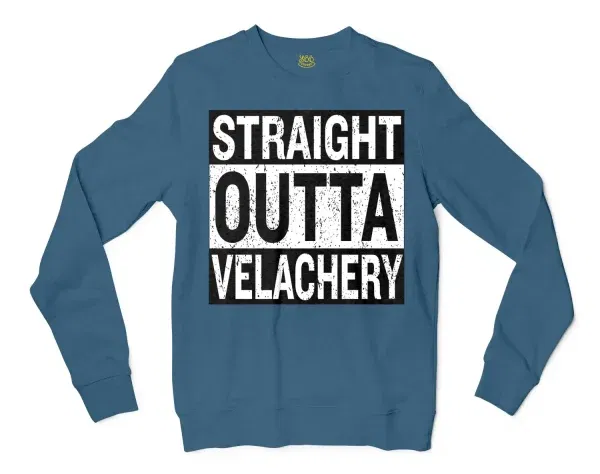 Straight Outta Velachery Men/Unisex Long Sleeve T-Shirt in Indigo Blue Color