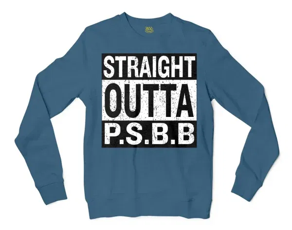 Straight Outta Psbb Men/Unisex Long Sleeve T-Shirt in Indigo Blue Color