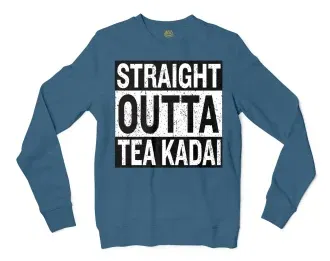 Straight Outta Tea Kadai Men/Unisex Long Sleeve T-Shirt in Indigo Blue Color