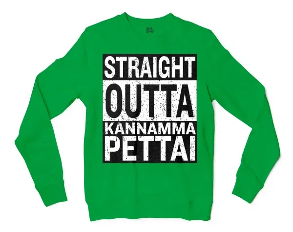 Straight Outta Kannamma Pettai Men/Unisex Long Sleeve T-Shirt in Irish Green Color