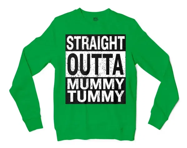 Straight Outta Mummy Tummy Men/Unisex Long Sleeve T-Shirt in Irish Green Color