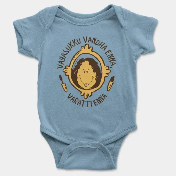 Vayasuku Vantha Enna Varati Enna Short Sleeve Baby Onesie in Light Blue Color