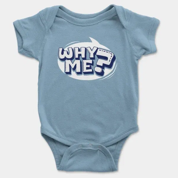 Why Me? Short Sleeve Baby Onesie in Light Blue Color