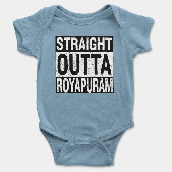 Straight Outta Royapuram Short Sleeve Baby Onesie in Light Blue Color