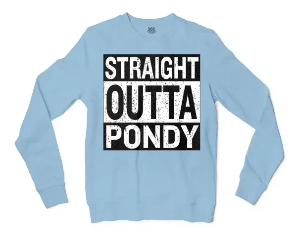 Straight Outta Pondy Men/Unisex Long Sleeve T-Shirt in Light Blue Color