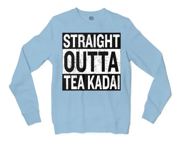 Straight Outta Tea Kadai Men/Unisex Long Sleeve T-Shirt in Light Blue Color