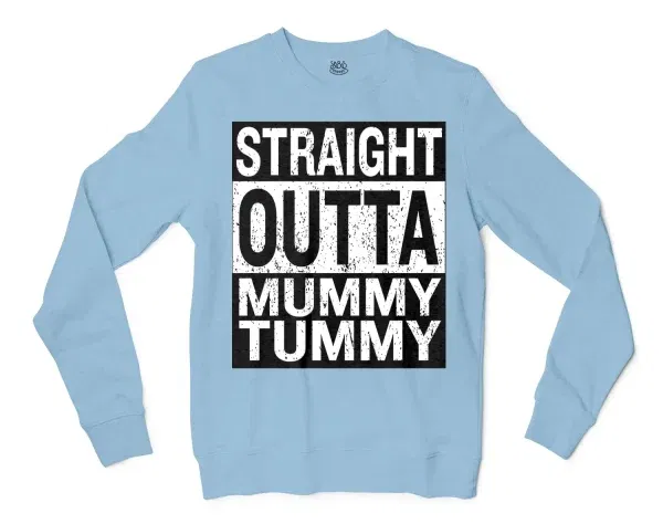 Straight Outta Mummy Tummy Men/Unisex Long Sleeve T-Shirt in Light Blue Color