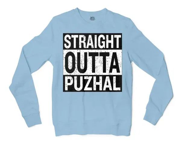 Straight Outta Puzhal Men/Unisex Long Sleeve T-Shirt in Light Blue Color