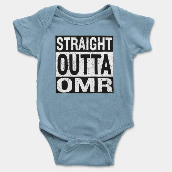 Straight Outta Omr Short Sleeve Baby Onesie in Light Blue Color