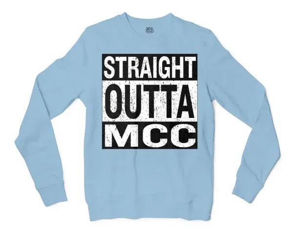 Straight Outta Mcc Men/Unisex Long Sleeve T-Shirt in Light Blue Color