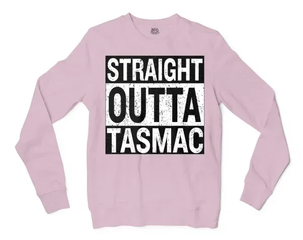 Straight Outta Tasmac Men/Unisex Long Sleeve Sweatshirt in Light Pink Color