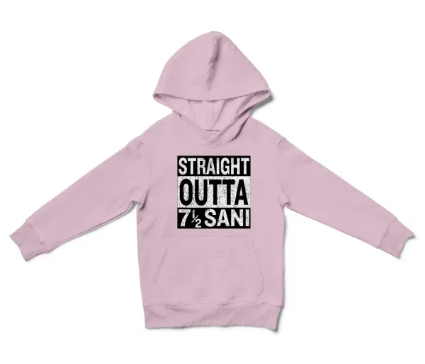 Straight Outta Sani - English Unisex Youth Hoodie in Light Pink Color