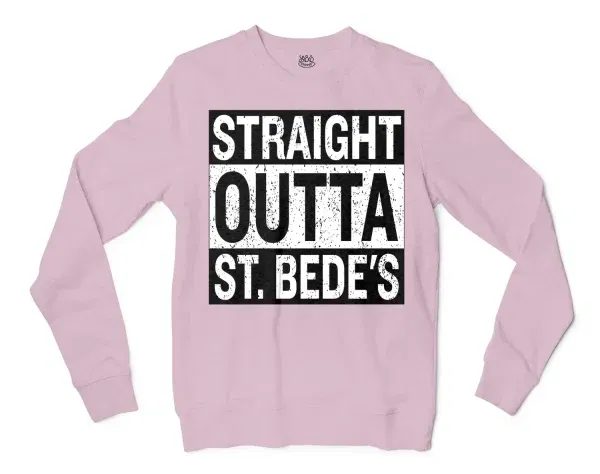 Straight Outta St. Bedes Men/Unisex Long Sleeve Sweatshirt in Light Pink Color