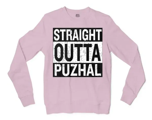 Straight Outta Puzhal Men/Unisex Long Sleeve T-Shirt in Light Pink Color