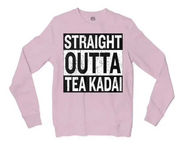 Straight Outta Tea Kadai Men/Unisex Long Sleeve T-Shirt in Light Pink Color