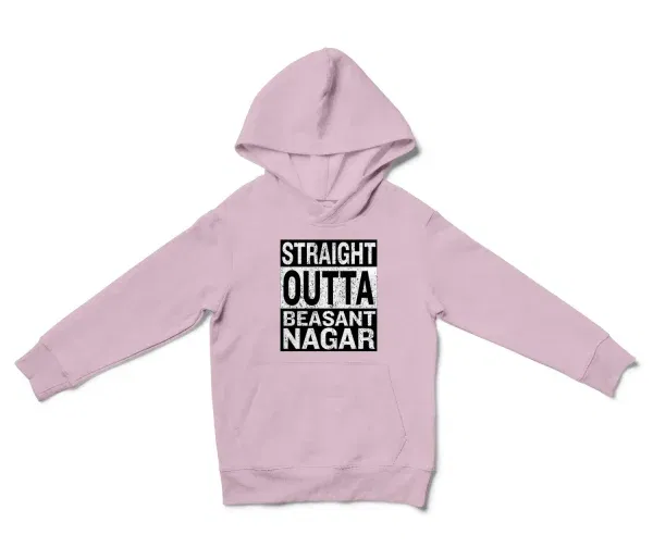 Straight Outta Beasant Nagar Unisex Youth Hoodie in Light Pink Color