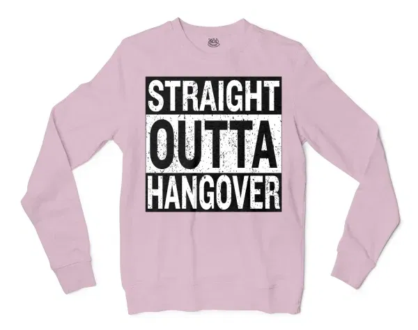 Straight Outta Hangover Men/Unisex Long Sleeve T-Shirt in Light Pink Color