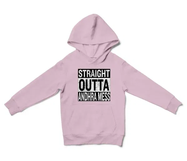 Straight Outta Andhra Mess Unisex Youth Hoodie in Light Pink Color