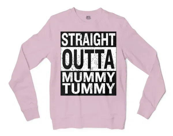 Straight Outta Mummy Tummy Men/Unisex Long Sleeve T-Shirt in Light Pink Color