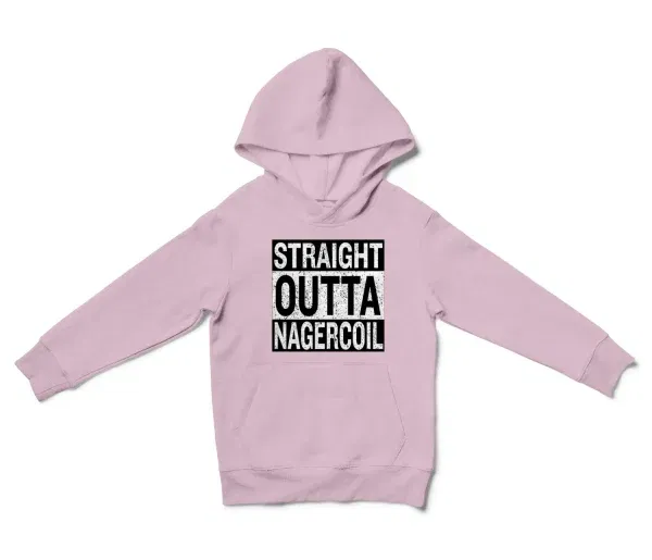 Straight Outta Nagercoil Unisex Youth Hoodie in Light Pink Color