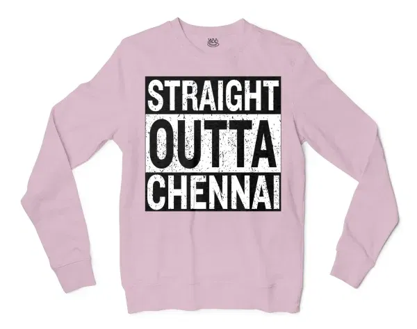 Straight Outta Chennai Men/Unisex Long Sleeve T-Shirt in Light Pink Color