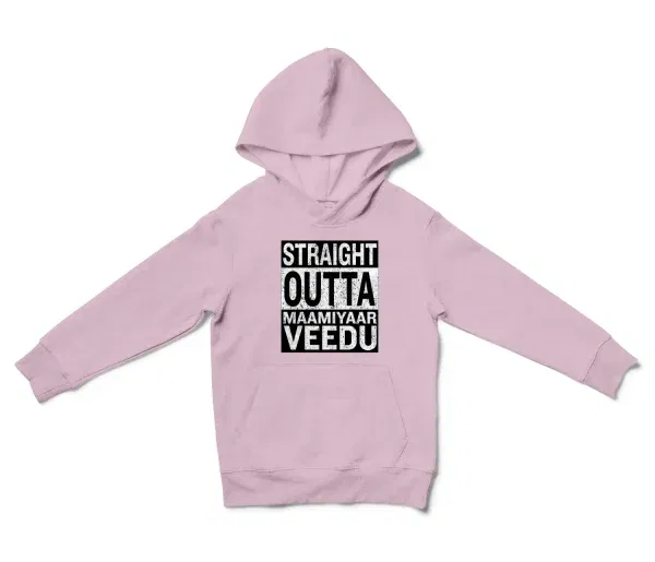 Straight Outta Maamiyaar Veedu Unisex Youth Hoodie in Light Pink Color