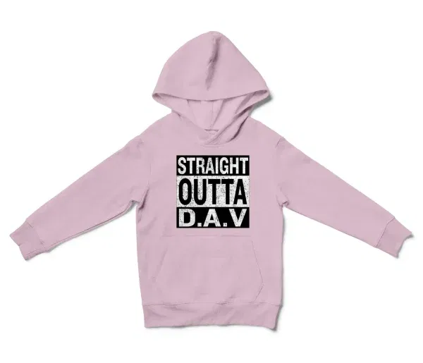 Straight Outta Dav Unisex Youth Hoodie in Light Pink Color