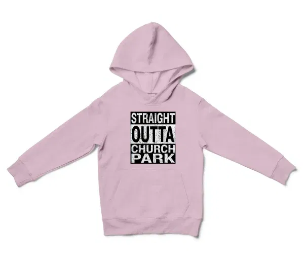 Straight Outta Church Park Unisex Youth Hoodie in Light Pink Color