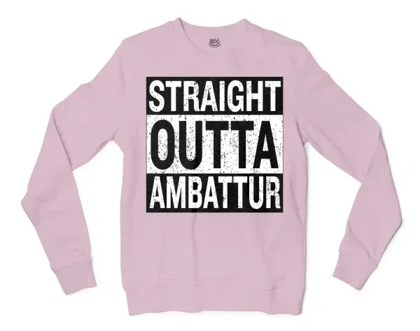 Straight Outta Ambattur Men/Unisex Long Sleeve T-Shirt in Light Pink Color