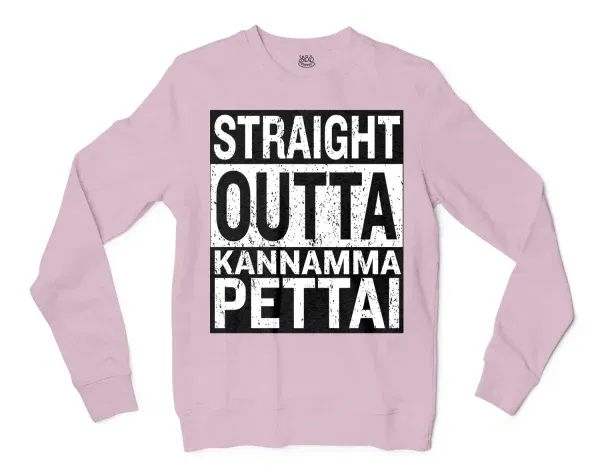 Straight Outta Kannamma Pettai Men/Unisex Long Sleeve T-Shirt in Light Pink Color