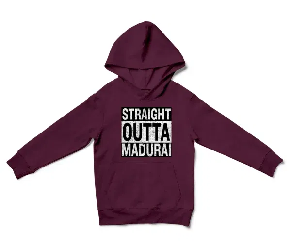 Straight Outta Madurai Unisex Youth Hoodie in Maroon Color