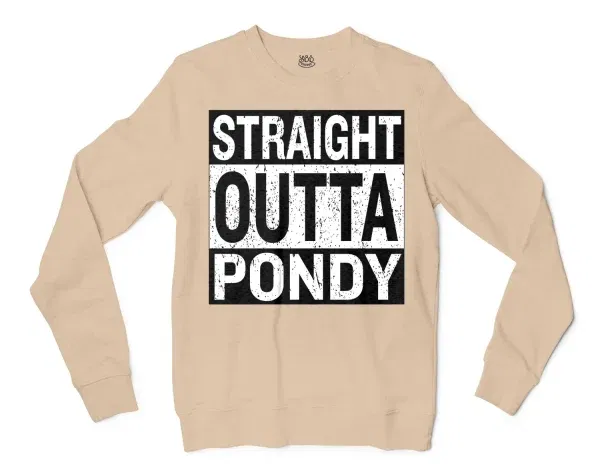 Straight Outta Pondy Men/Unisex Long Sleeve T-Shirt in Natural Color